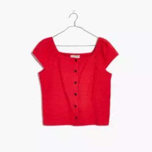 Madewell Texture & Thread Button-Front Top in Poppy - Size XL